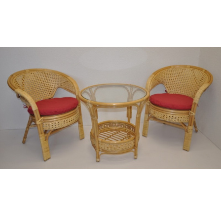 Ratanová sedací souprava Kina medová polstr vínový melír