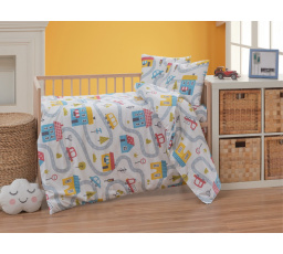 Bavlněné dětské povlečení do malé postýlky 90x135, 45x60 cm Městečko zipový uzávěr