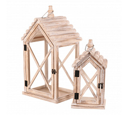 Lucerna dřevěná - tvar domku, cena za sadu 2 ks