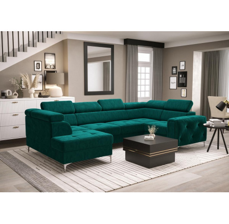 NAROŻNIK ORION MAX II Z FUNKCJĄ SPANIA 165X350X185 CM - Odcienie turkusu , prawa