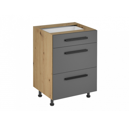 Langen D60S3 alsó konyhaszekrény, szürke/tölgy artisan