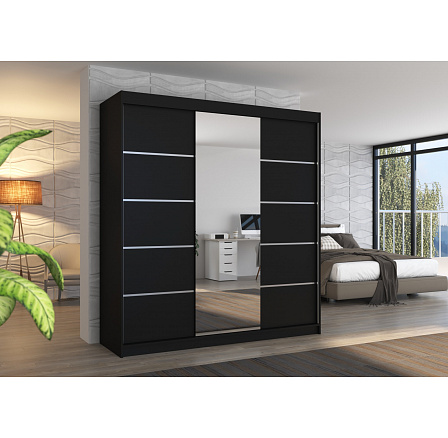 Tolóajtós szekrény tükörrel BERGEN 200 Fekete+Fekete