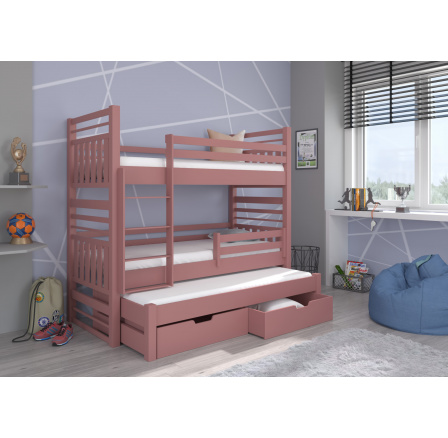 Háromszemélyes emeletes ágy HIPPO 180x80 Rózsaszín