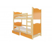 Kétszemélyes emeletes ágy matracokkal MARABA Pine+Orange