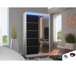 Tolóajtós szekrény tükörrel és LED világítással NICEA 120 Fehér+Fekete