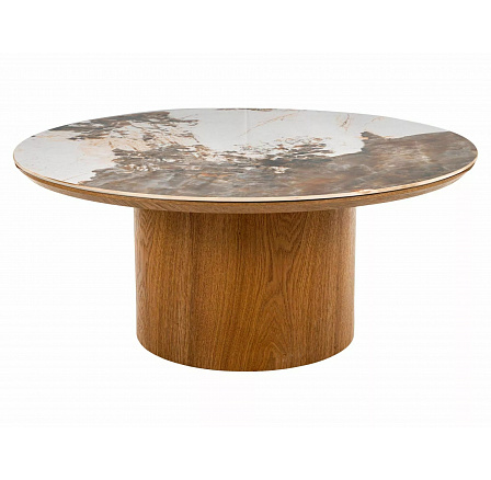 RONDO Ceramic konferencia asztal 80cm, Pandoro Fehér Fény / Dió