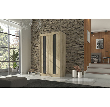 KAREN 120 gardróbszekrény, Sonoma/Fekete Lacobel