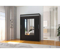 Tolóajtós szekrény tükörrel és LED világítással DORRIGO 150 Fekete+Fekete
