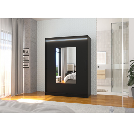 Tolóajtós szekrény tükörrel és LED világítással DORRIGO 150 Fekete+Fekete