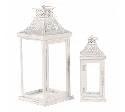 Lucerna kovová - čtyřboká, bílá, cena za sadu 2 ks