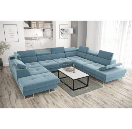 NAROŻNIK GALAXY MAX I Z FUNKCJĄ SPANIA 280x350x225 - Odcienie niebieskiego , prawa