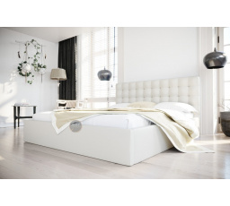 ŁÓŻKO LOFT - 180x200 , Drewniany , Biała eko skóra