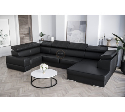 SKÓRA NATURALNA NAROŻNIK Z FUNKCJĄ SPANIA ROYAL MAX I 210x375x185 - Strona lewa , Skóra czarna