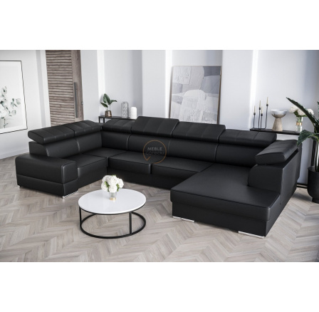 SKÓRA NATURALNA NAROŻNIK Z FUNKCJĄ SPANIA ROYAL MAX I 210x375x185 - Strona lewa , Skóra czarna