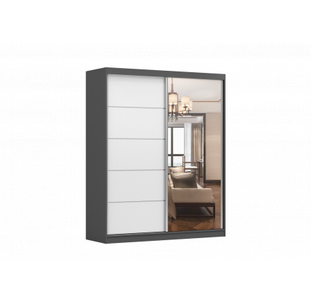 BELLA 03 ruhásszekrény tükörrel, Grafit/Fehér