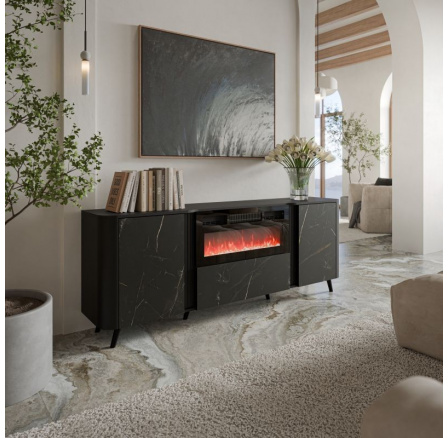 TV komód VOLARE 200, fekete matt/ fekete san sebastian