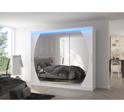 Tolóajtós szekrény tükörrel és LED világítással CAMBE 250 Fehér+Fehér