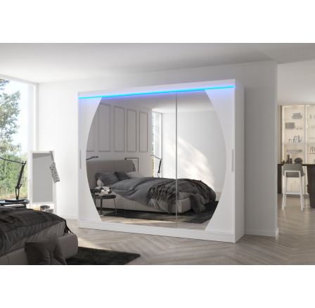 Tolóajtós szekrény tükörrel és LED világítással CAMBE 250 Fehér+Fehér