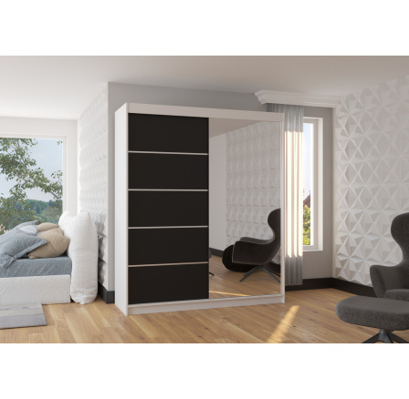 Tolóajtós és tükrös ruhásszekrény CARO 180 Fehér+Fekete