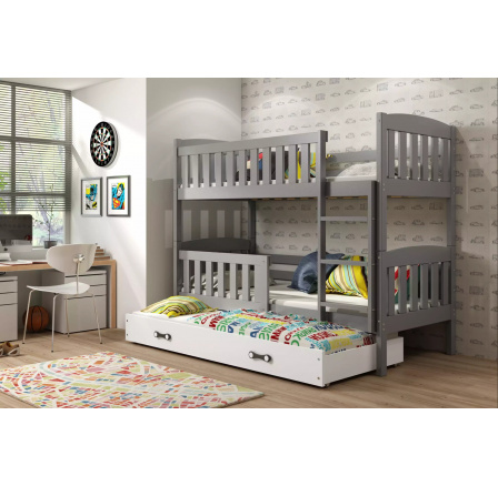 KUBUŚ 3 OSOBOWE RAMA GRAFIT SZUFLADA BIAŁY BEZ MATERACY 90 X 200 KPL