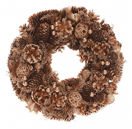 Karácsonyi koszorú - átm. 30 cm, tobozok, ágacskák, bogyók, arany színű Karácsonyi koszorú - átm. 30 cm, tobozok, ágacskák, bogyók, arany színű