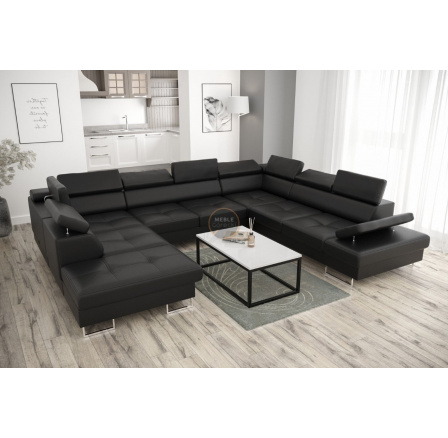 NAROŻNIK GALAXY MAX I Z FUNKCJĄ SPANIA 280X350X225 SKÓRA NATURALNA - Skóra czarna , Strona prawa