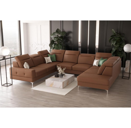 NAROŻNIK MALIBU MAX I 260x350x220 CM SKÓRA NATURALNA - Skóra brązowa , Strona lewa