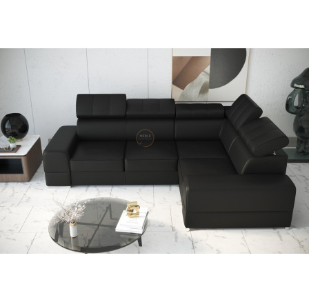 NAROŻNIK ROYAL II 280×210 SKÓRA NATURALNA - prawa , Skóra czarna