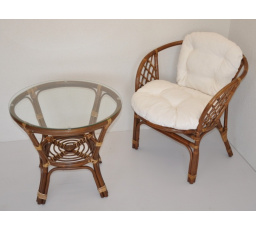 Ratanová sedací souprava Bahama 1+1 hnědá, polstr bílý