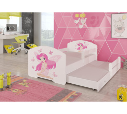 Kétszemélyes ágy korláttal és matracokkal PEPE II LÁNY SZÁRNYAKKAL 160x80 Fehér