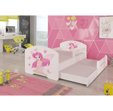 Kétszemélyes ágy korláttal és matracokkal PEPE II LÁNY SZÁRNYAKKAL 160x80 Fehér