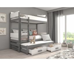 QUEEN háromszintes emeletes ágy 180x80 Grafit+Fehér