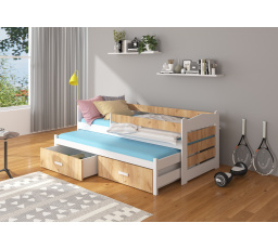 TIARRO kétszemélyes ágy korláttal 180x80 Fehér+Arany Tölgy