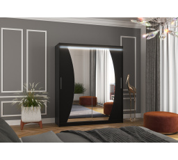Tolóajtós szekrény tükörrel és LED világítással DOLORES 180 Fekete+Fekete