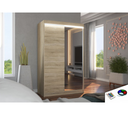 Tolóajtós szekrény tükörrel és LED világítással REWENA 120 Sonoma+Sonoma