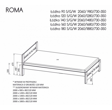"ROMA" ágy - Váz színe: fehér fenyő "ROMA" ágy - Váz színe: fehér fenyő