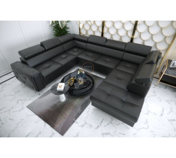 NAROŻNIK ORION MAX I Z FUNKCJĄ SPANIA 225X350X255 CM SKÓRA NATURALNA - Skóra czarna , Strona lewa