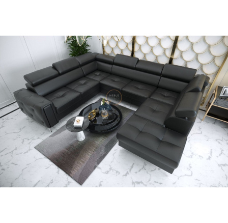 NAROŻNIK ORION MAX I Z FUNKCJĄ SPANIA 225X350X255 CM SKÓRA NATURALNA - Skóra czarna , Strona lewa