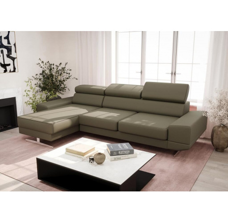 NAROŻNIK MILANO MINI SKÓRA NATURALNA - Skóra oliwkowa , lewa