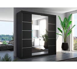 Tolóajtós szekrény tükörrel DALMATIA 200 Fekete+Fekete