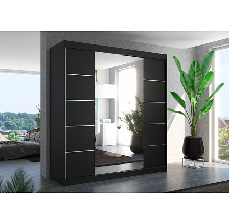 Tolóajtós szekrény tükörrel DALMATIA 200 Fekete+Fekete