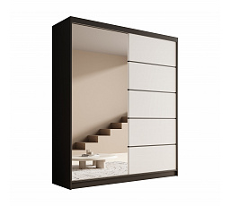 Nico 180 tolóajtós és tükrös ruhásszekrény Fekete+Fehér