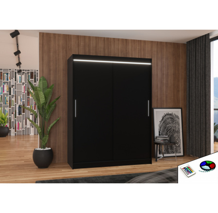 Tolóajtós szekrény LED világítással DENVER 150 Fekete+Fekete