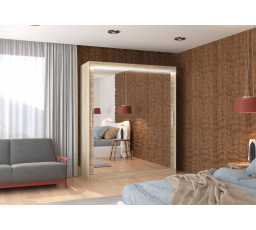 Tolóajtós szekrény tükörrel és LED világítással ETTORE 180 Sonoma+Sonoma