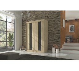 Tolóajtós szekrény lacobellel KAREN 150 Sonoma+Fekete Lacobel