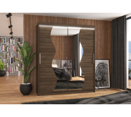 Tolóajtós szekrény, tükörrel és LED világítással MEDISON 180 Choco+Choco