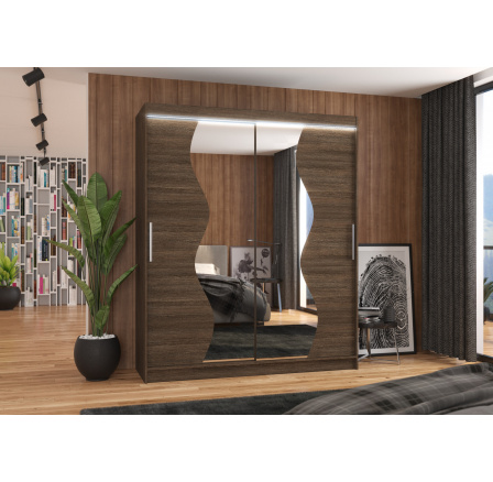 Tolóajtós szekrény, tükörrel és LED világítással MEDISON 180 Choco+Choco