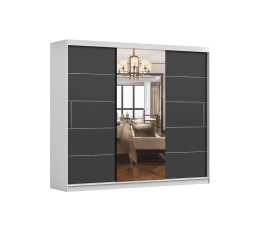 ALBA gardróbszekrény tükörrel, Matt fehér/Fekete