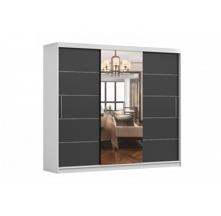 ALBA gardróbszekrény tükörrel, Matt fehér/Fekete