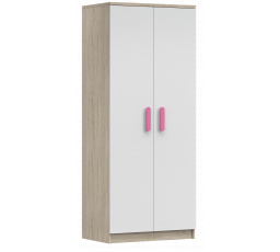 2D SMYK III - 06 Gardróbszekrény, Sonoma Tölgy/Fehér/Rózsaszín